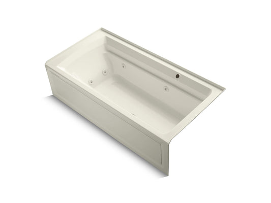 KOHLER K-1124-RAW-96 Archer 72" X 36" Alcove Whirlpool Bath With Bask Heated Surface, Right Drain In Biscuit