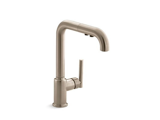 KOHLER K-7505-BV Purist Pull-Out Kitchen Sink Faucet With Three-Function Sprayhead In Vibrant Brushed Bronze