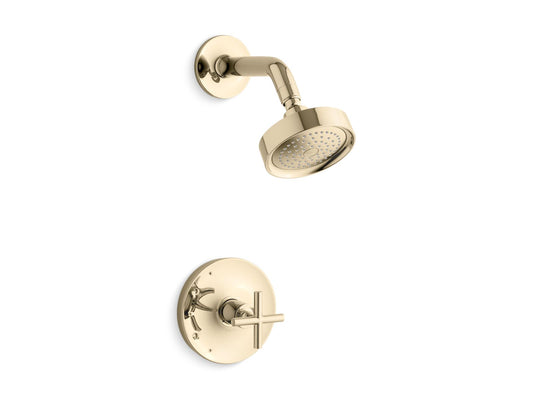 KOHLER K-TS14422-3-AF Purist Rite-Temp Shower Trim Kit With Cross Handle, 2.5 Gpm In Vibrant French Gold