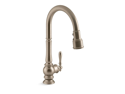 KOHLER K-99259-BV Artifacts Pull-Down Kitchen Sink Faucet With Three-Function Sprayhead In Vibrant Brushed Bronze