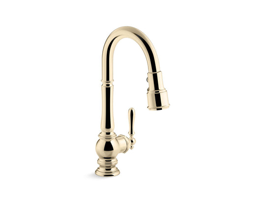 KOHLER K-99261-AF Artifacts Pull-Down Kitchen Sink Faucet With Three-Function Sprayhead In Vibrant French Gold