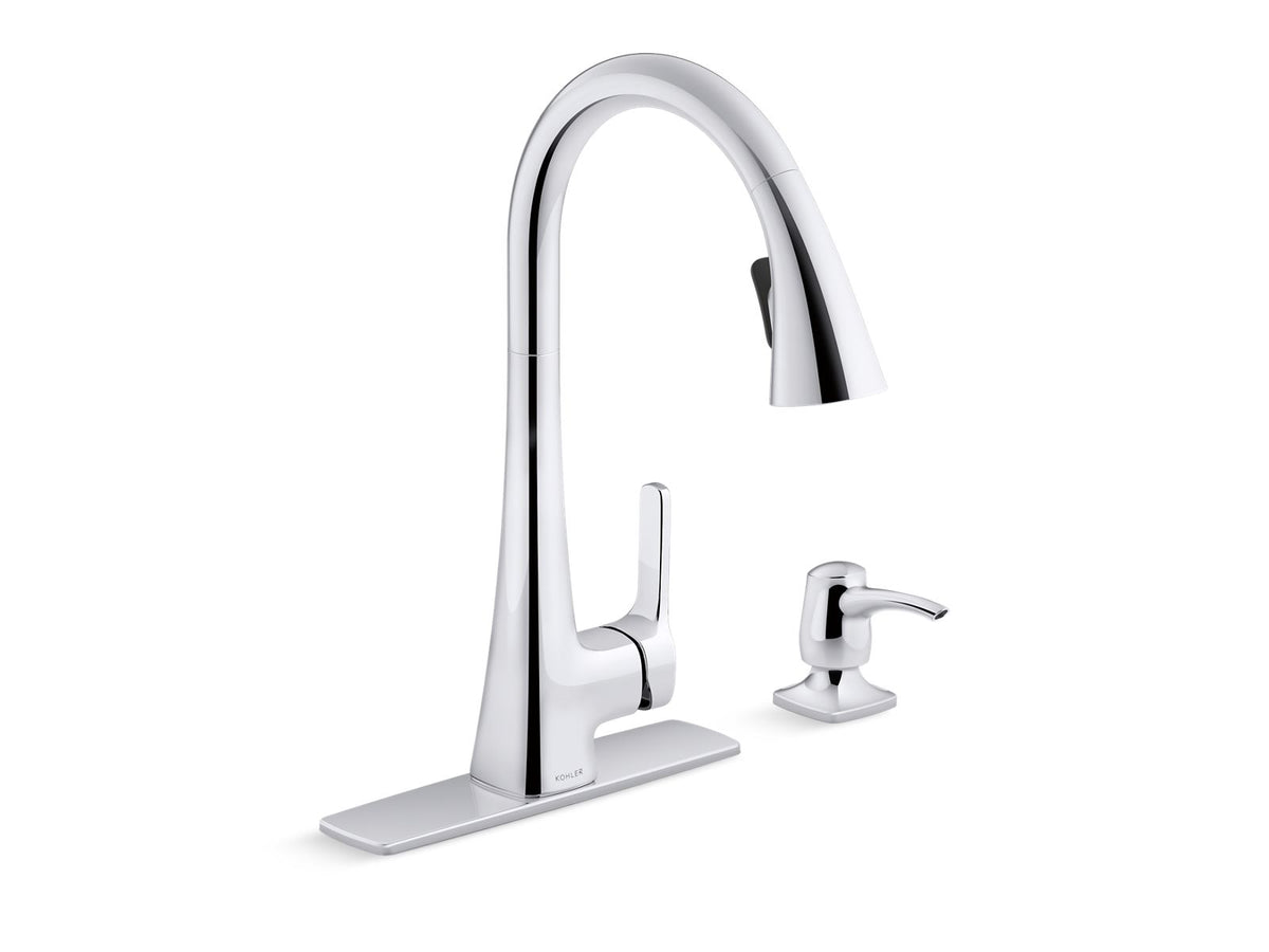 KOHLER K-R22867-SD-CP Polished Chrome Maxton Pull-down kitchen faucet with soap/lotion dispenser