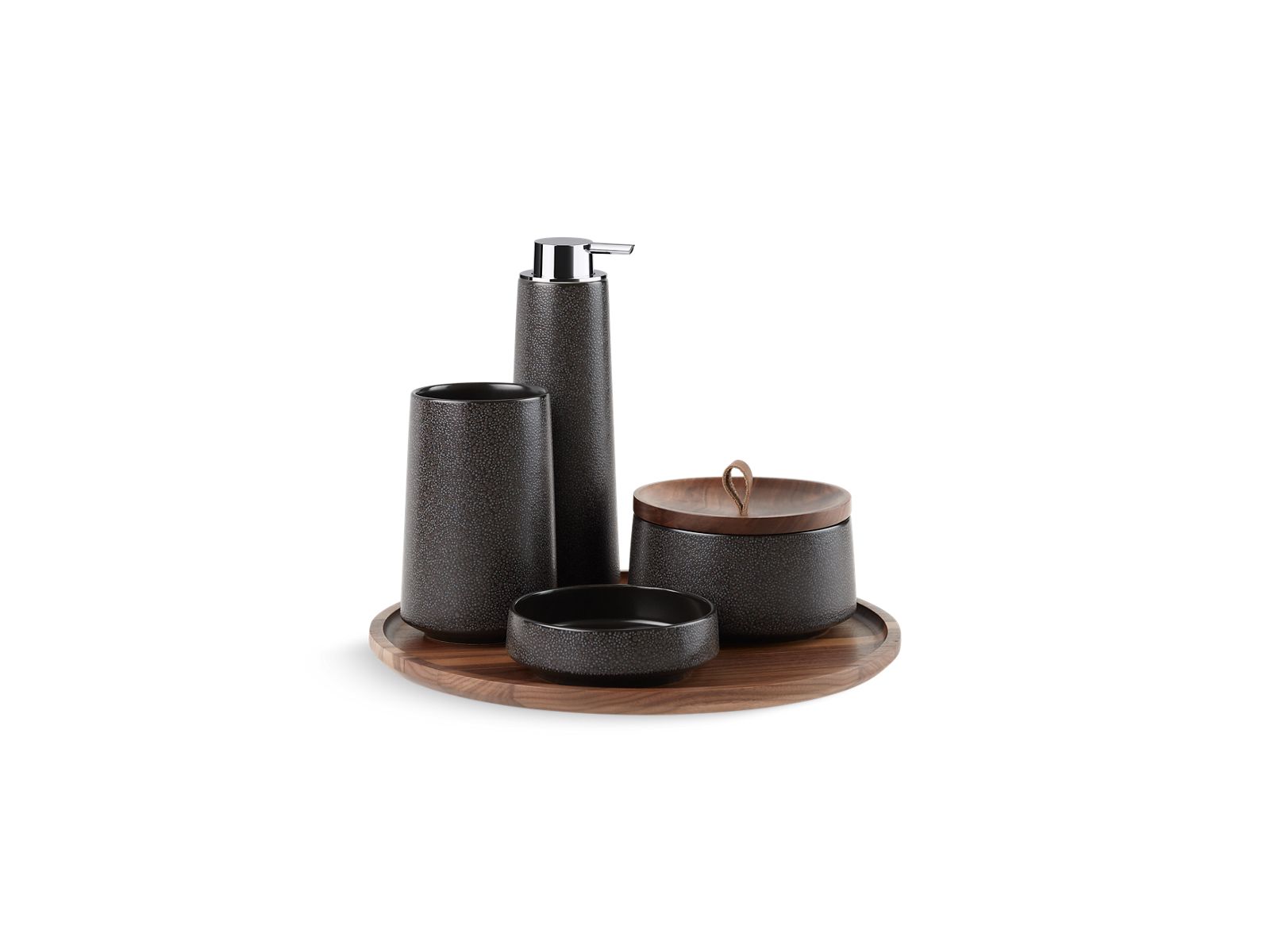 KOHLER K-29590-TB2-HB1 Bente Five-Piece Countertop Accessory Set, Ebony Pearl In Shagreen Ebony Pearl