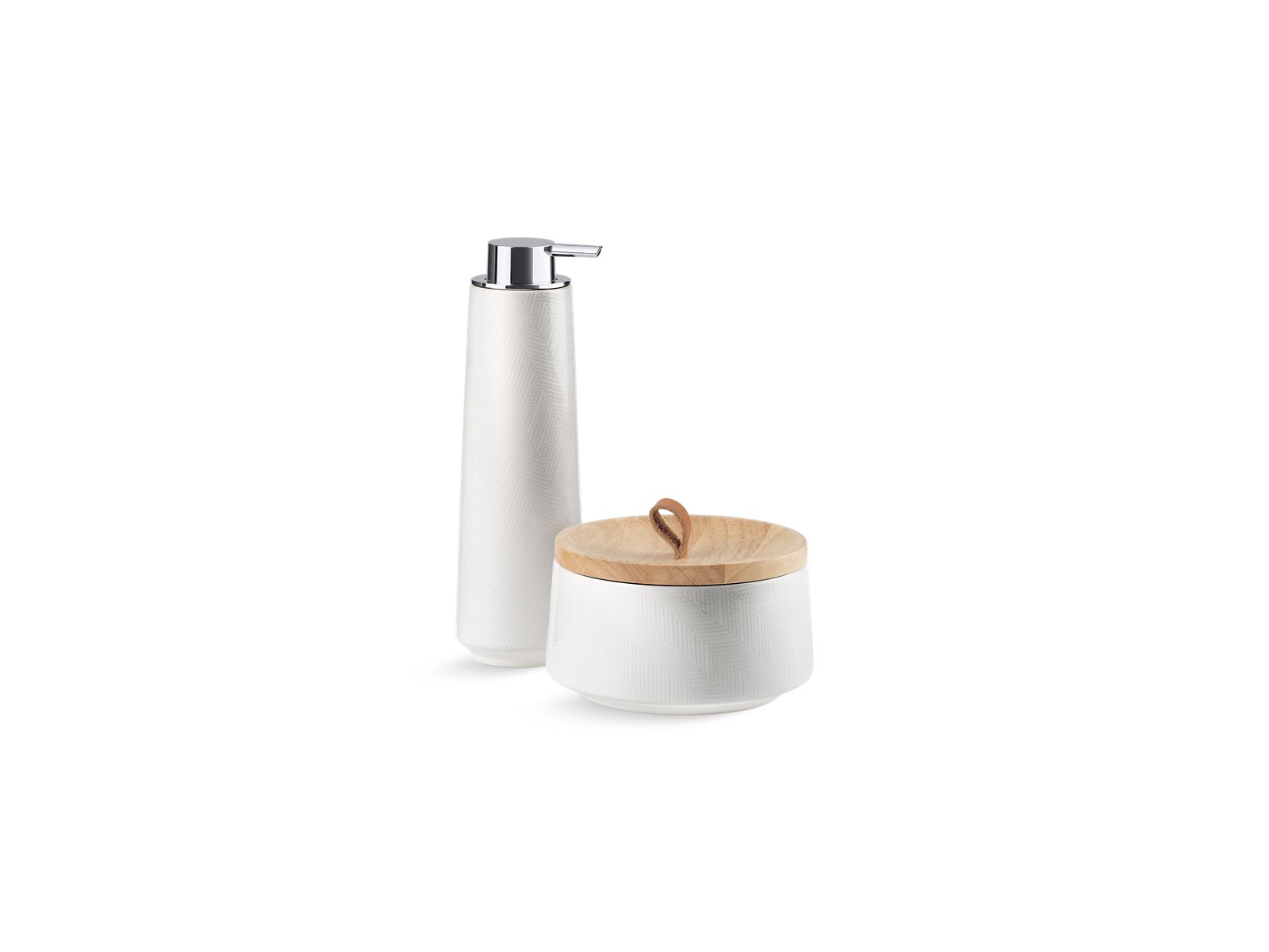 KOHLER K-29591-HD1-0 Bente Two-Piece Countertop Accessory Set, Herringbone In White