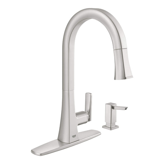 GROHE 30365DC0 Carre Supersteel Single-Handle Pull Down Kitchen Faucet Dual Spray 1.75 GPM