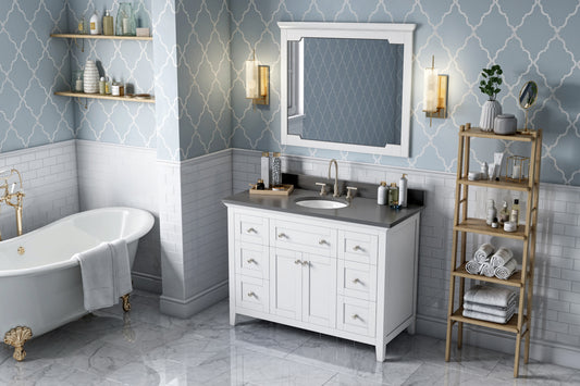 JEFFREY ALEXANDER VKITCHA48WHGQO 48" White Chatham Vanity, Grey Quartz Vanity Top, undermount oval bowl